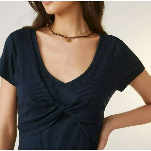 Anthropologie T.La Green Knit Twist Front Midi Hunter Green Dress Size S - Picture 2 of 13